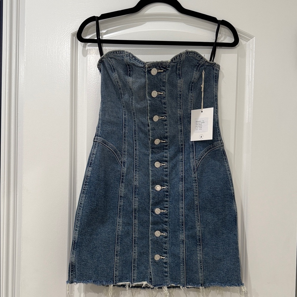 Etica Strapless Pascale Corset Denim Dress with Button Detail